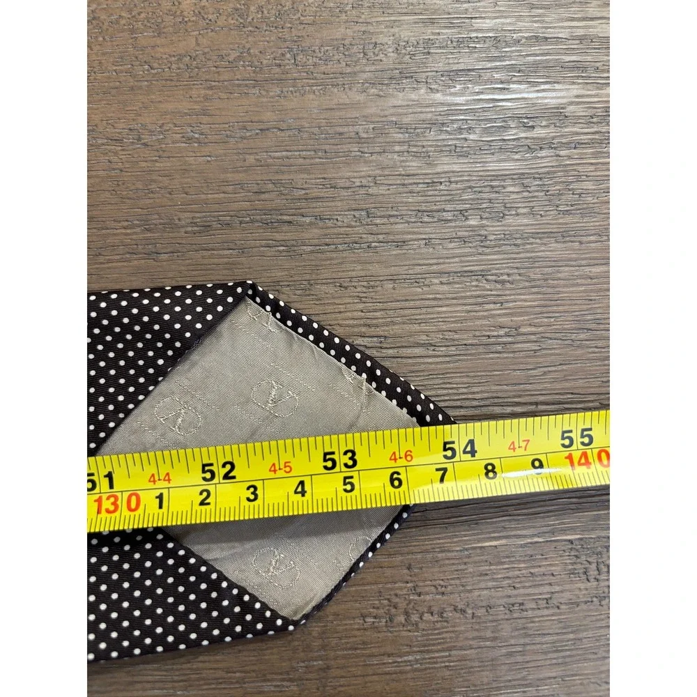 Valentino Necktie  Brown White Polka Dot Silk La Cravat Made in Italy